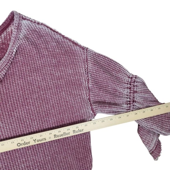 Free People Dahlia Washed Thermal Size S Wine Long Bell Sleeve Top V Neck - Picture 14 of 15